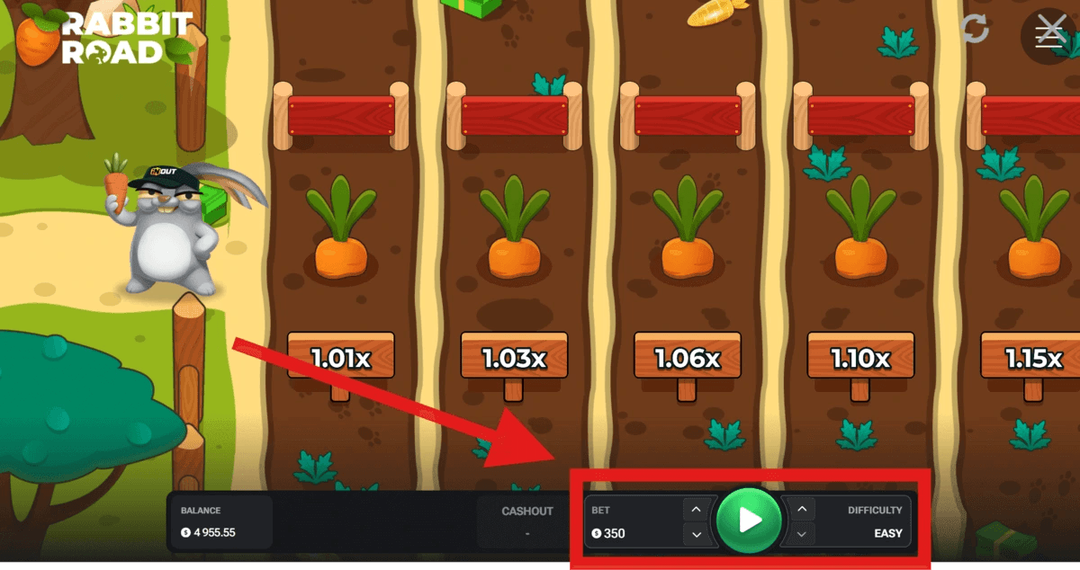 Étape 1 - Regístrate y elige tu apuesta - Rabbit Road